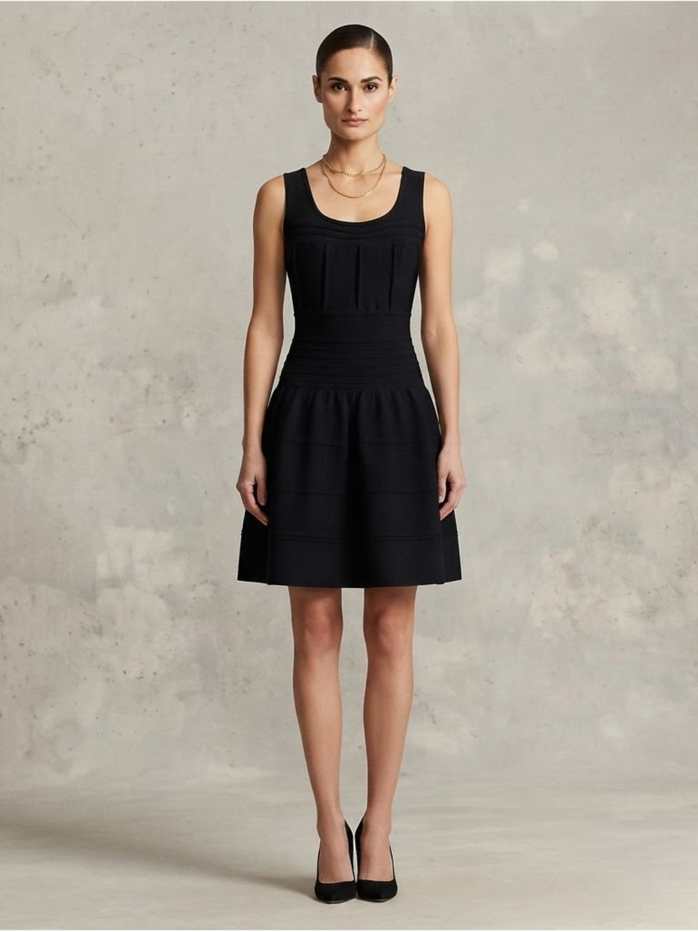 INC International Concepts Black Knit Bandage Tiered Fit & Flare Dress - Small